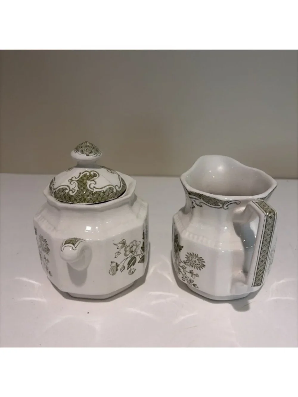 Kensington Balmoral Creamer & Sugar Bowl Staffordshire Ironstone Green England